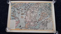Olaus Magnus Carta Marina 1539 efter A. Lafreris kopparstick 1572, 57 x 83 cm.