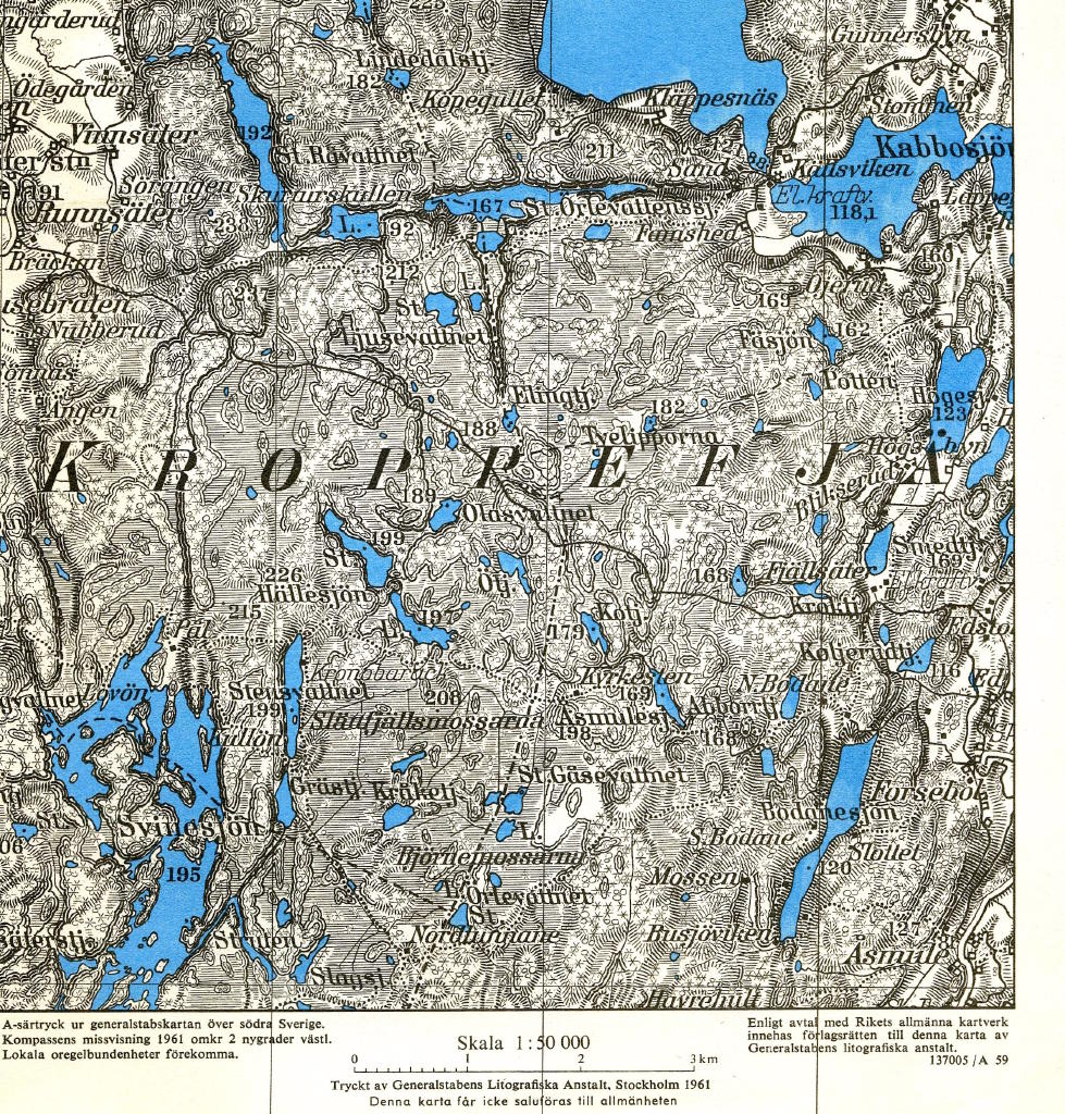 Kroppefjäll, karta från Karolinermarschen 1961