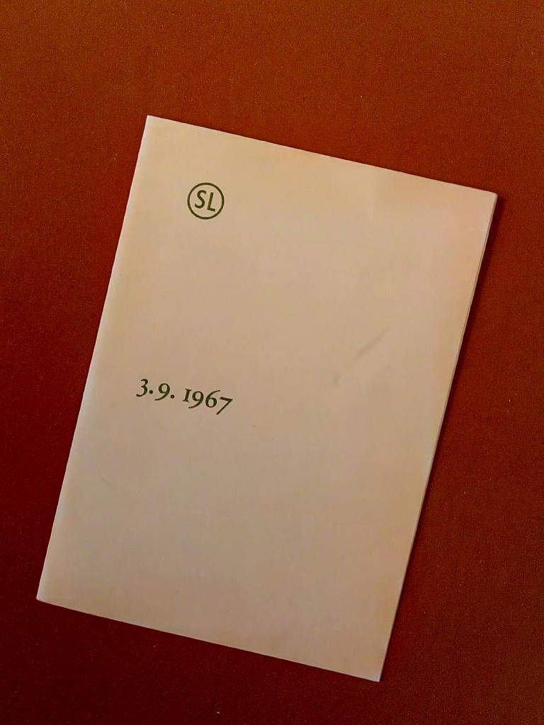 Tackkort till SL:s personal efter trafikomställningen 3.9. 1967