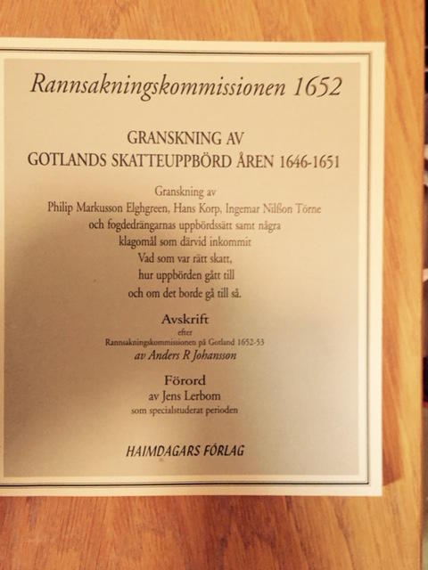 Rannsakningskommissionen 1652: Granskning av Gotlands skatteuppbörd båren 1646-1651