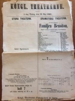 Affisch för de "Kongl. Theatrarne" Tisdag den 21 maj 1867.