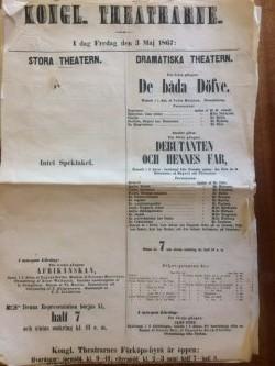 Affisch för de "Kongl. Theatrarne" Fredag den 3 maj 1867.