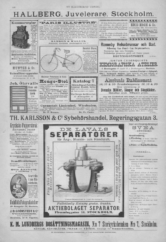”Cykel- och persienn-annonser” ur tidskrift från 1889