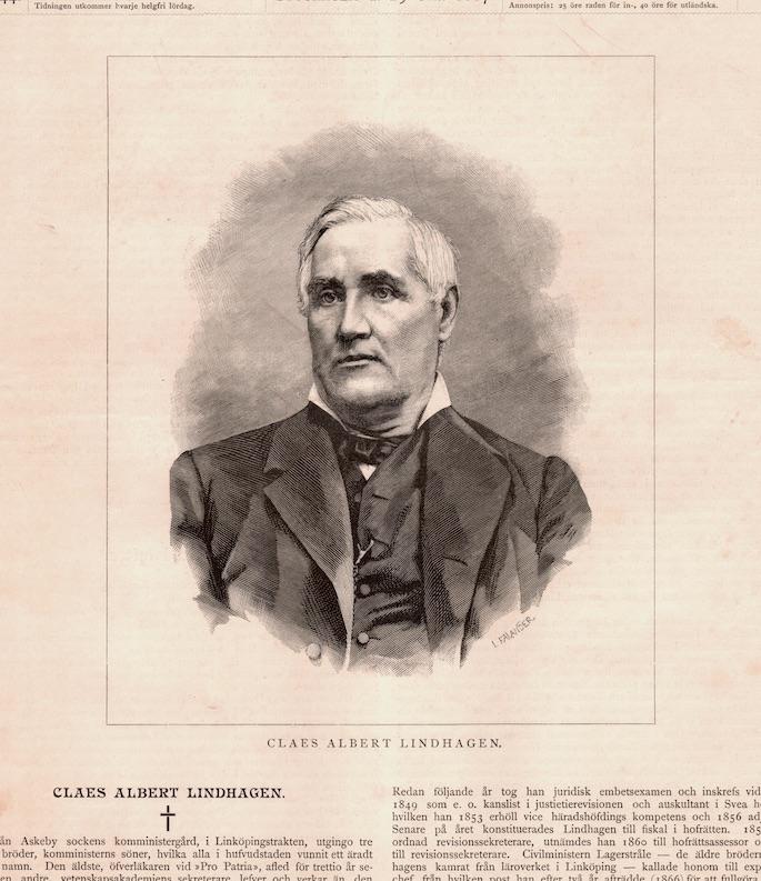 Träsnitt ”Politikern Claes Albert Lindhagen” ur tidskrift från 1889